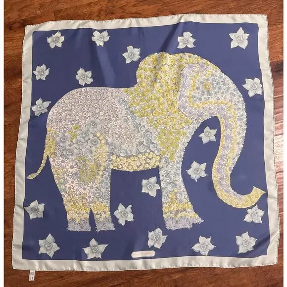 Auth. Vintage Salvatore Ferragamo 100% Silk Floral Elephant Scarf Large 88CM - Picture 4 of 7